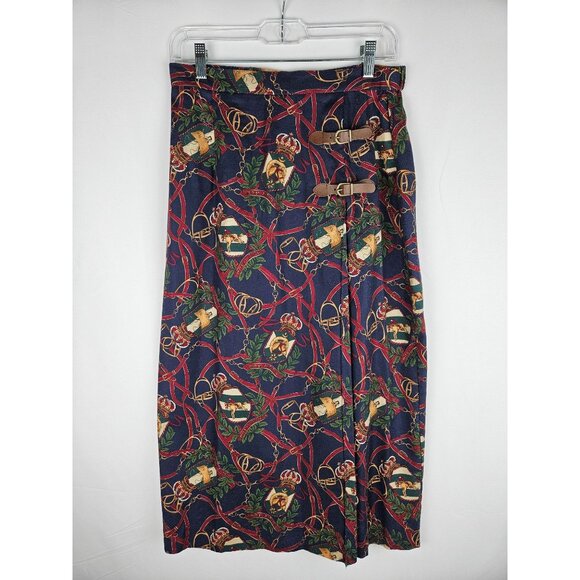 Vintage David Brooks Equestrian Wrap Look Skirt Size 10 Preppy Navy - Picture 2 of 10